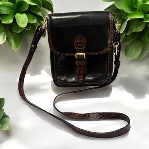Vintage Brahmin Tuscan Black Leather Crossbody Bag Purse Brown Croc Flap | U303